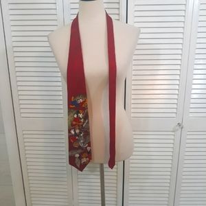 Disney vtg korea Mickey Donald duck silk tie *Y